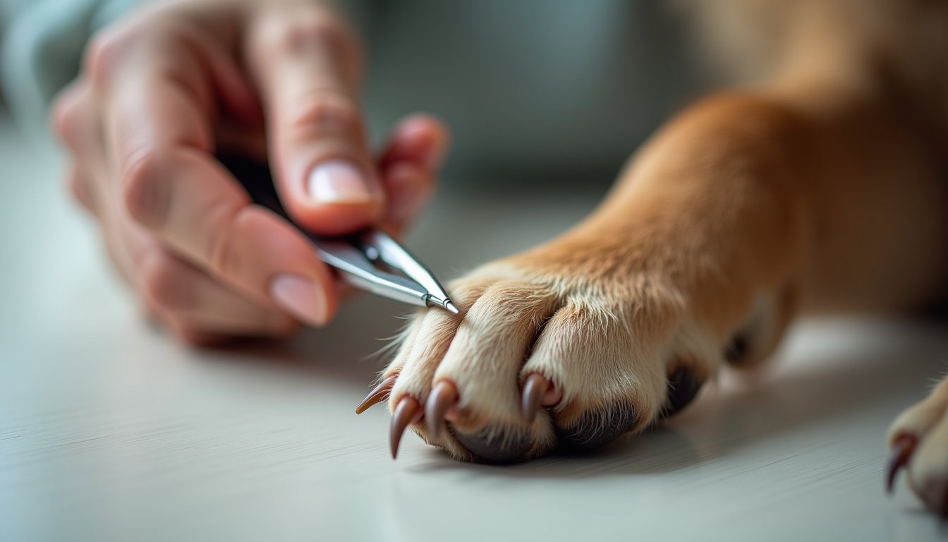 Owner trimming the tip of a dog's nail
